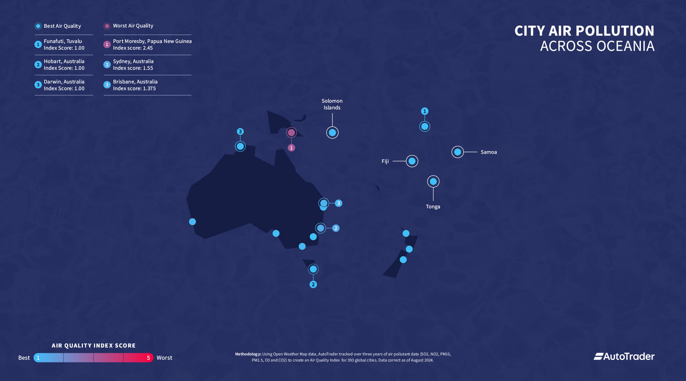 Cean air citites across Oceania