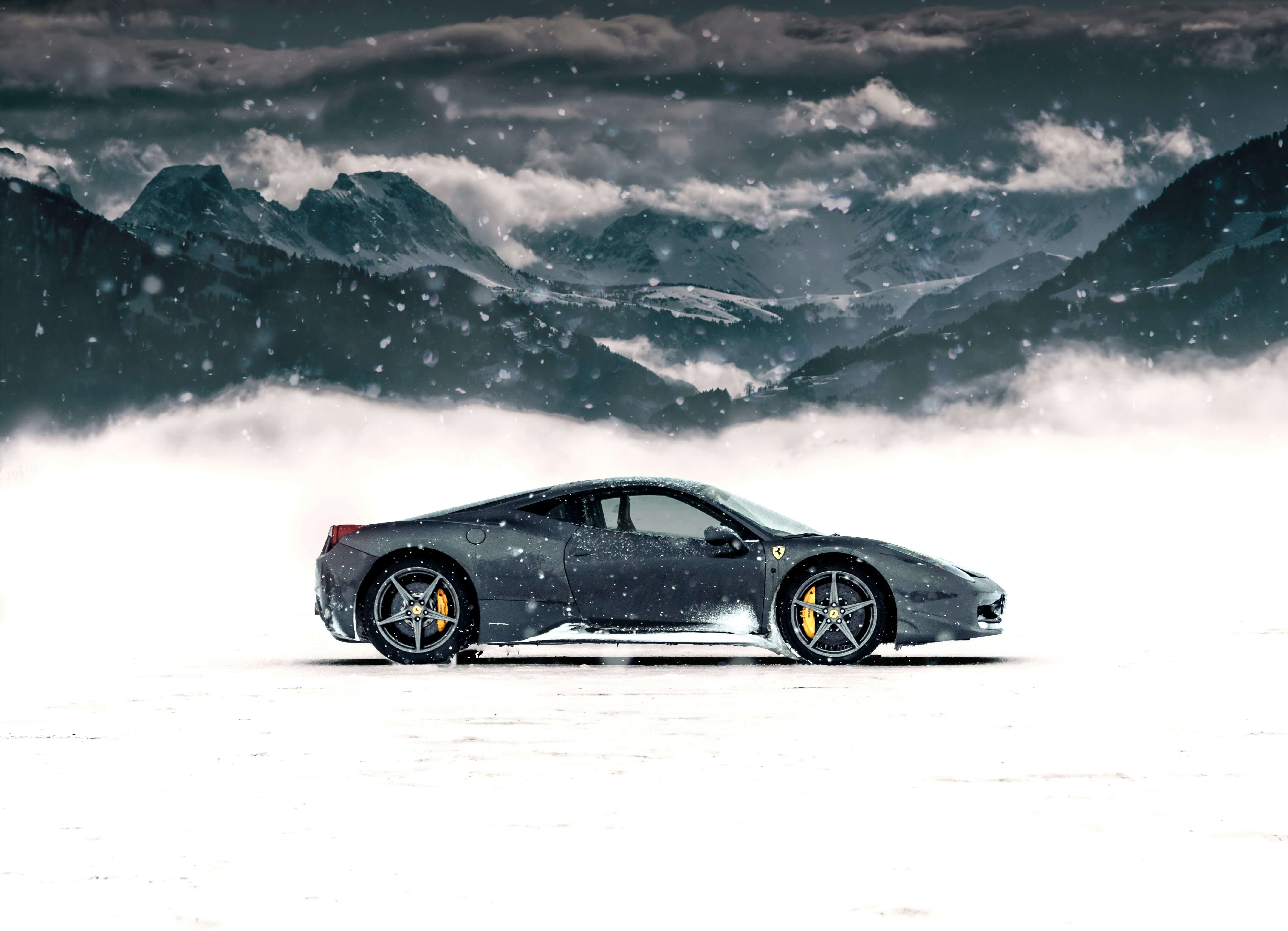 ferrari in snow