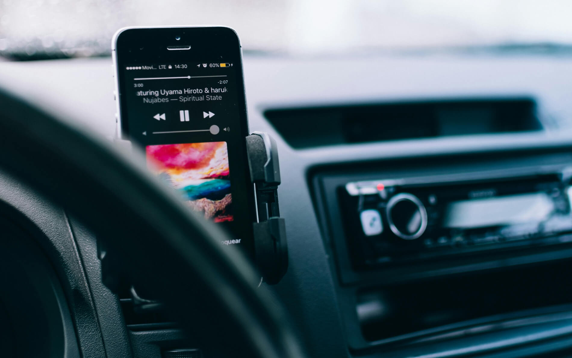 Iphone in car playing music