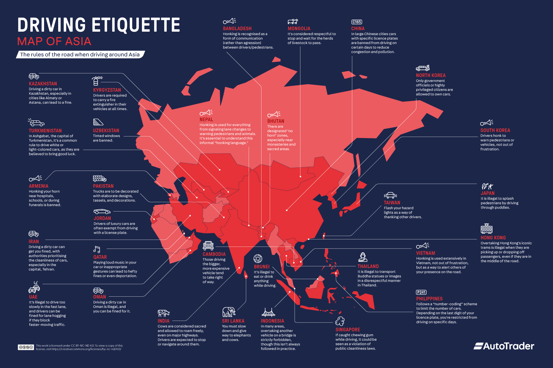 Driving etiquette Asia map