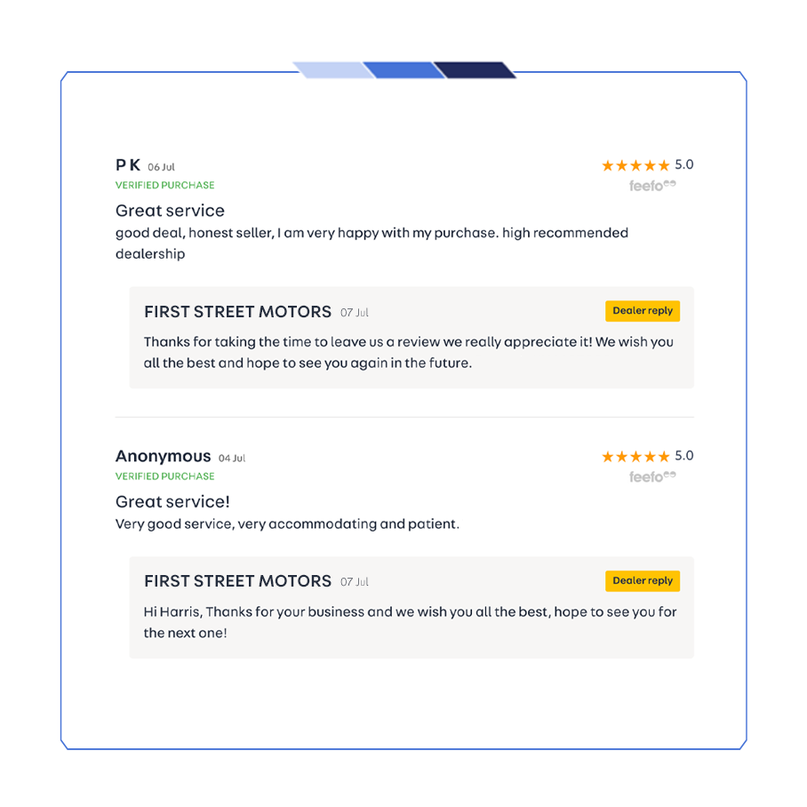 Comments and replies on the Auto Trader platform